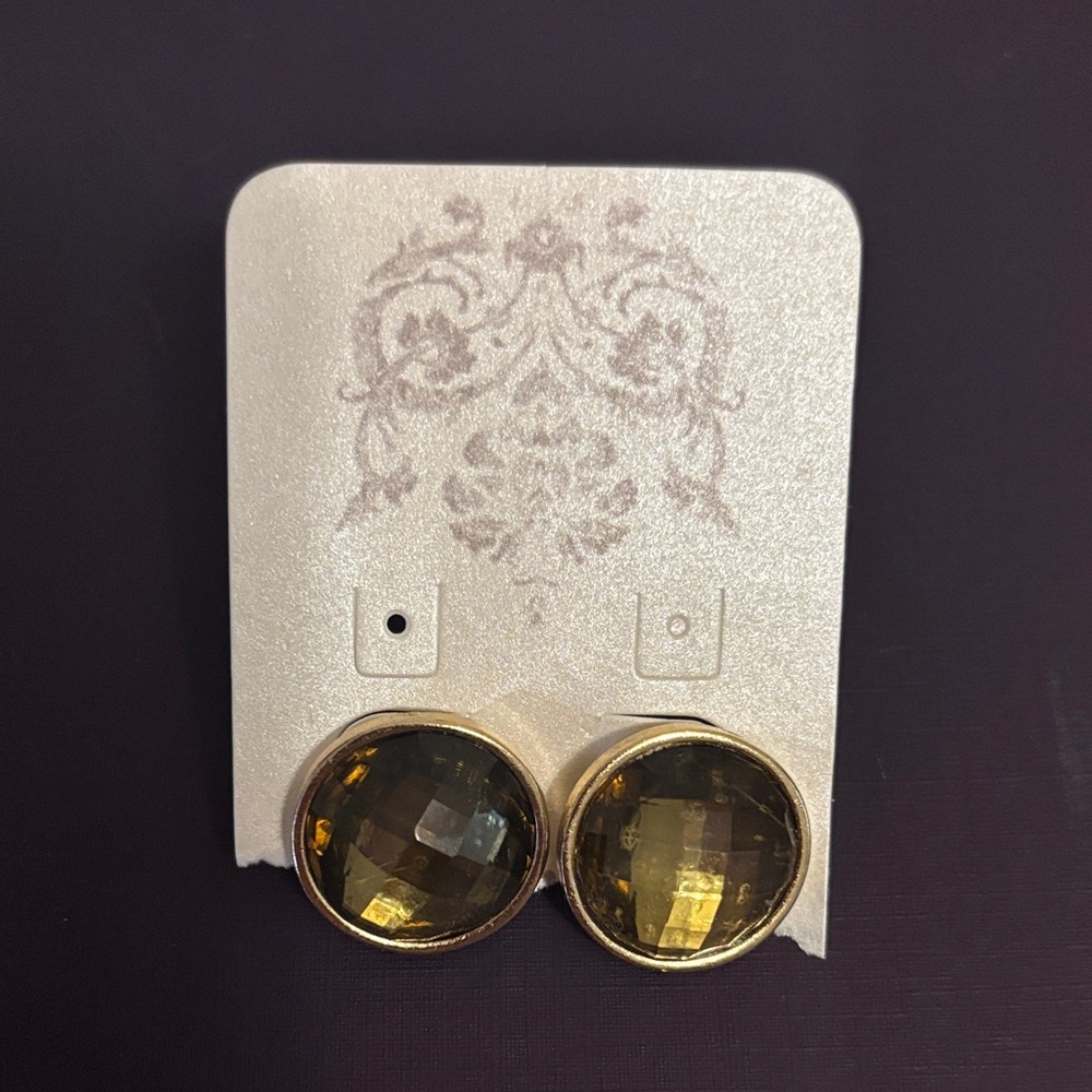 Gold-Tone Stud Earrings with Yellow Gemstones
